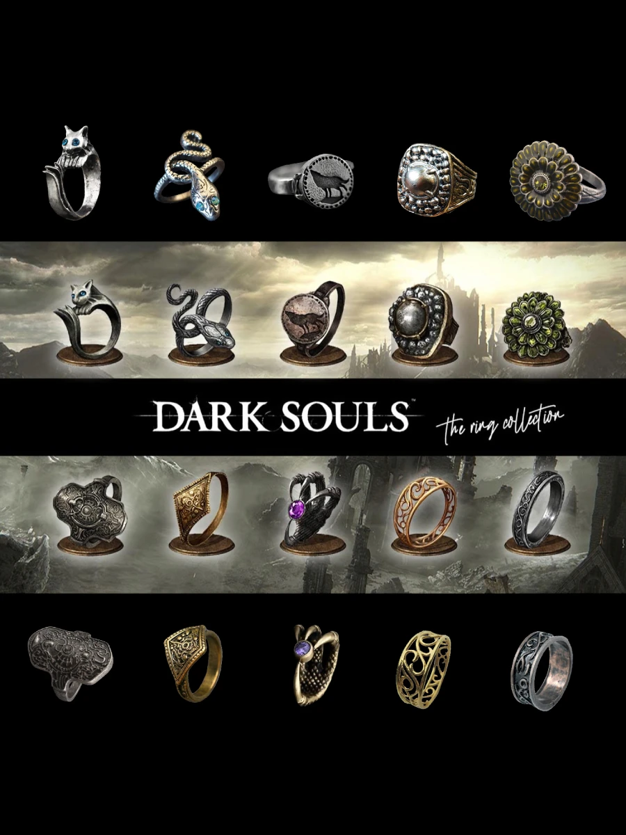 

Dark Souls Elden Ring Cthulhu Bloodborne Havel Knight Cloranth Ring of Favor Fire Clutch Darkmoon Ring Metal Jewelry Accessories