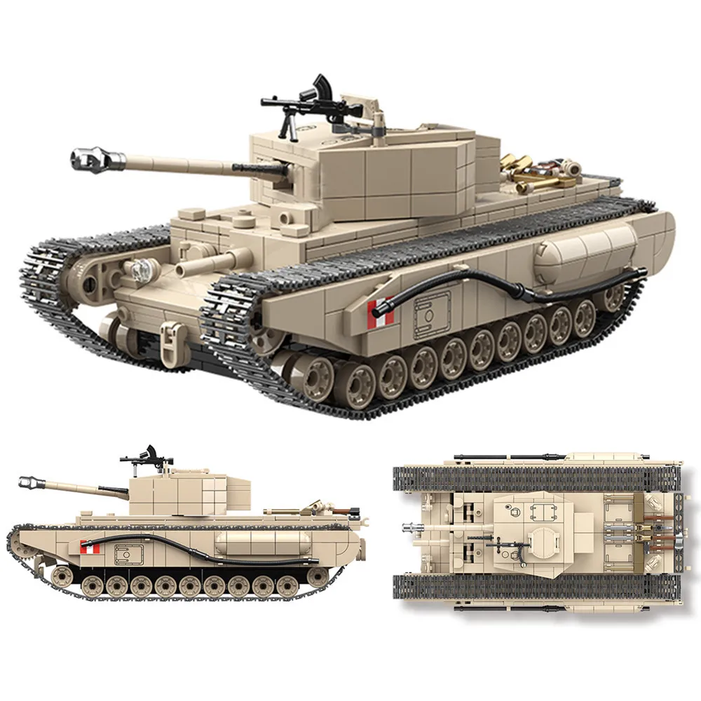 Military WW2 UK Churchill Infantry Tank Block DIY War Army Vehicle Building Brick Toy For Boy Children