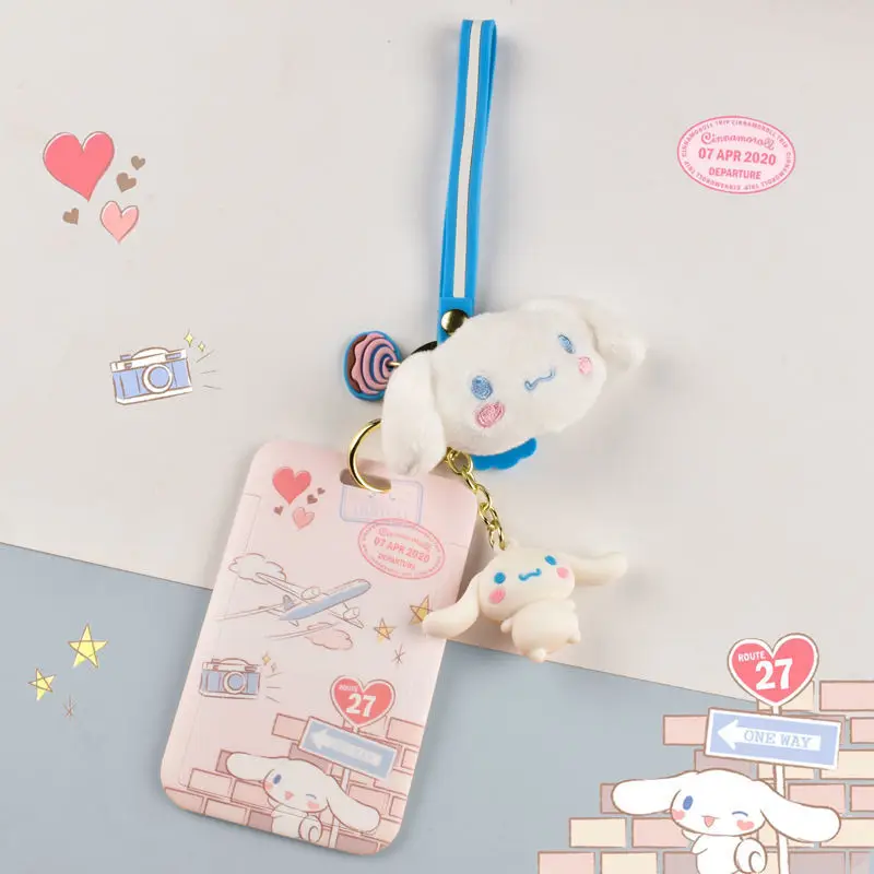

Anime Sanrio Cinnamoroll Card Sleeve Kawaii Cute Cartoon Student Campus Meal Card Protect Cover Doll Pendant Keychain Toy Girl