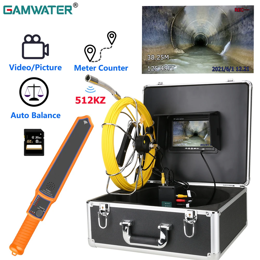 

7"DVR Sewer Pipe Inspection Camera with 512HZ Locator Meter Counter Auto Self Leveling Pipe Pipeline Industrial Endoscope