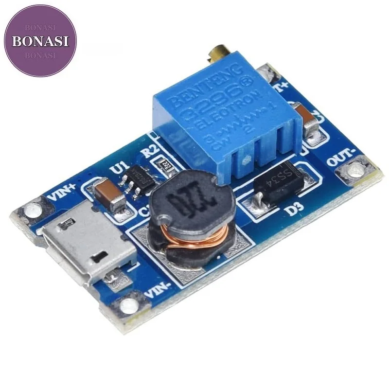 

MT3608 DC-DC Adjustable Boost Module 2A Boost Plate Step Up Module With Type-c USB 2V-24V to 5V 9V 12V 28V
