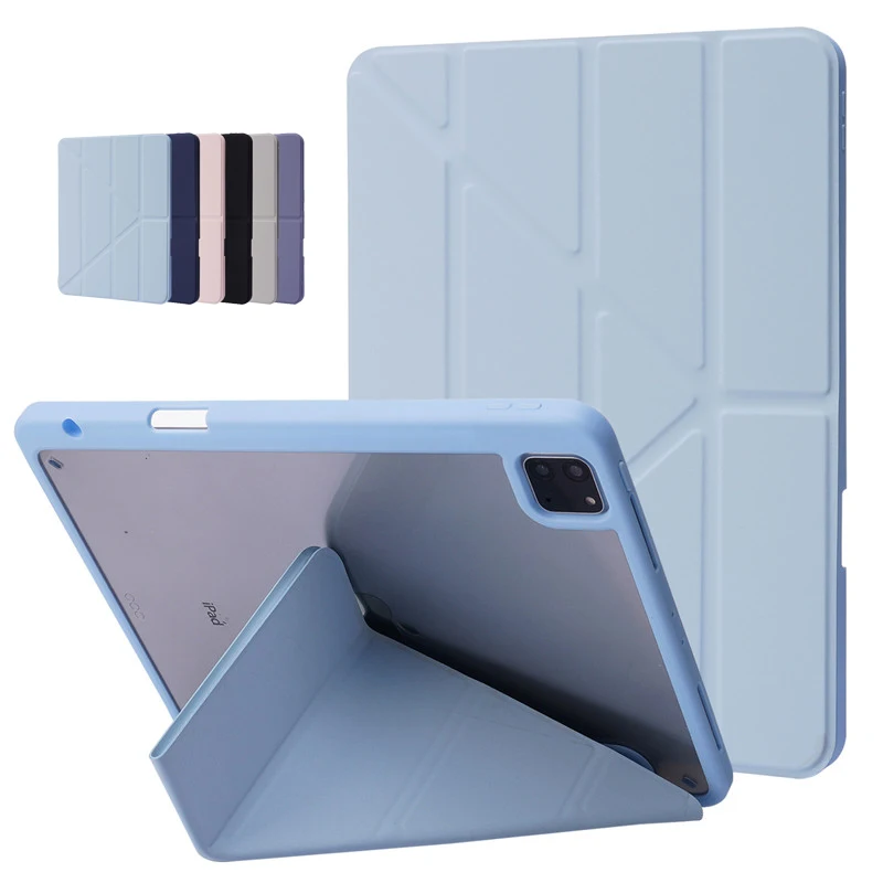 

For iPad i Pad Pro 12.9 12 9 Case 2021 2020 2018 with Pen Holder Cute Clear Transparent Back Smart Case for iPad Pro 12.9 2021