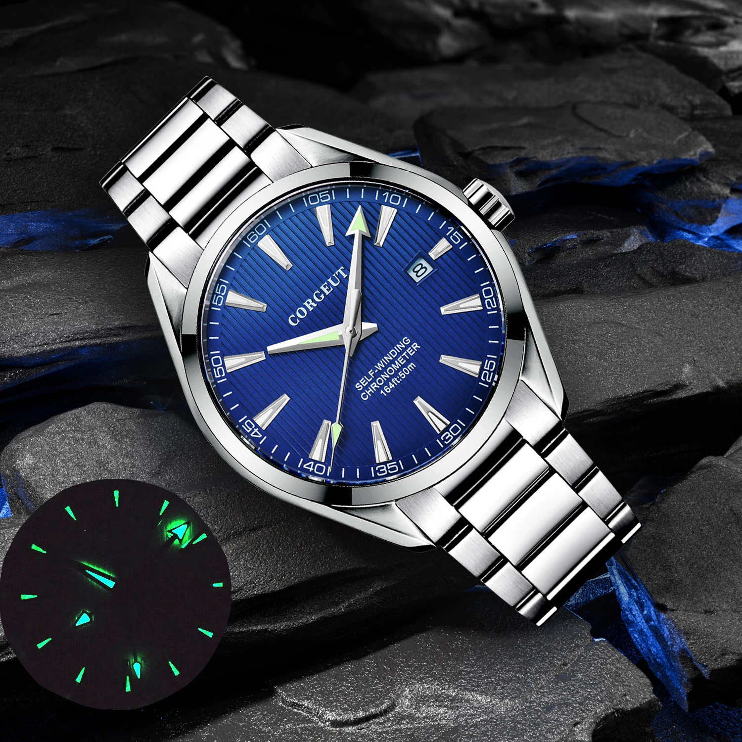 Automatic Mechanical Mens Watch Calendar Sapphire Steel Strip Waterproof Luminous NH35 WristWatches Relógio 4