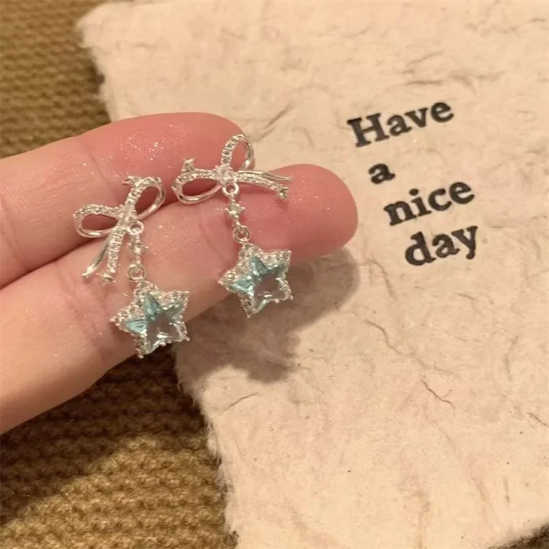 Женские роскошные серьги Звездное небо полные бриллиантов синие звезды легкие