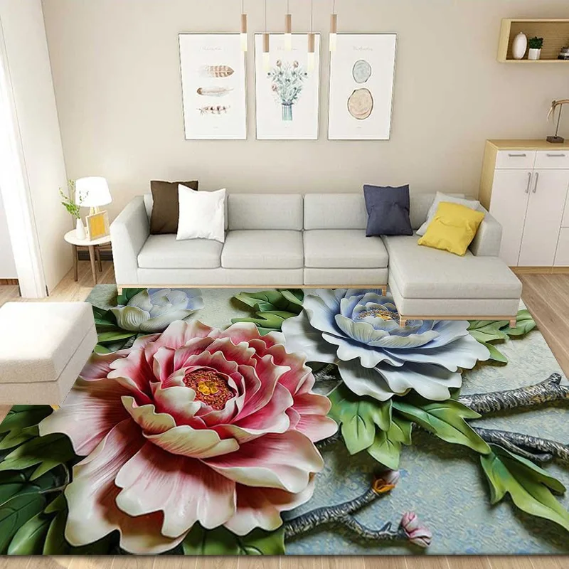 

Modern Colorful Flower Rug Non-Slip Floor Mat Soft Flannel Carpets for Home Living Room Bedroom Decoration Bedside Sofa Area Rug