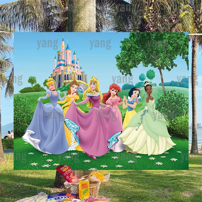 

Фон для фотосъемки с изображением Принцессы Диснея, свадьбы, замка, дня рождения, Золушки, Белоснежки, сада