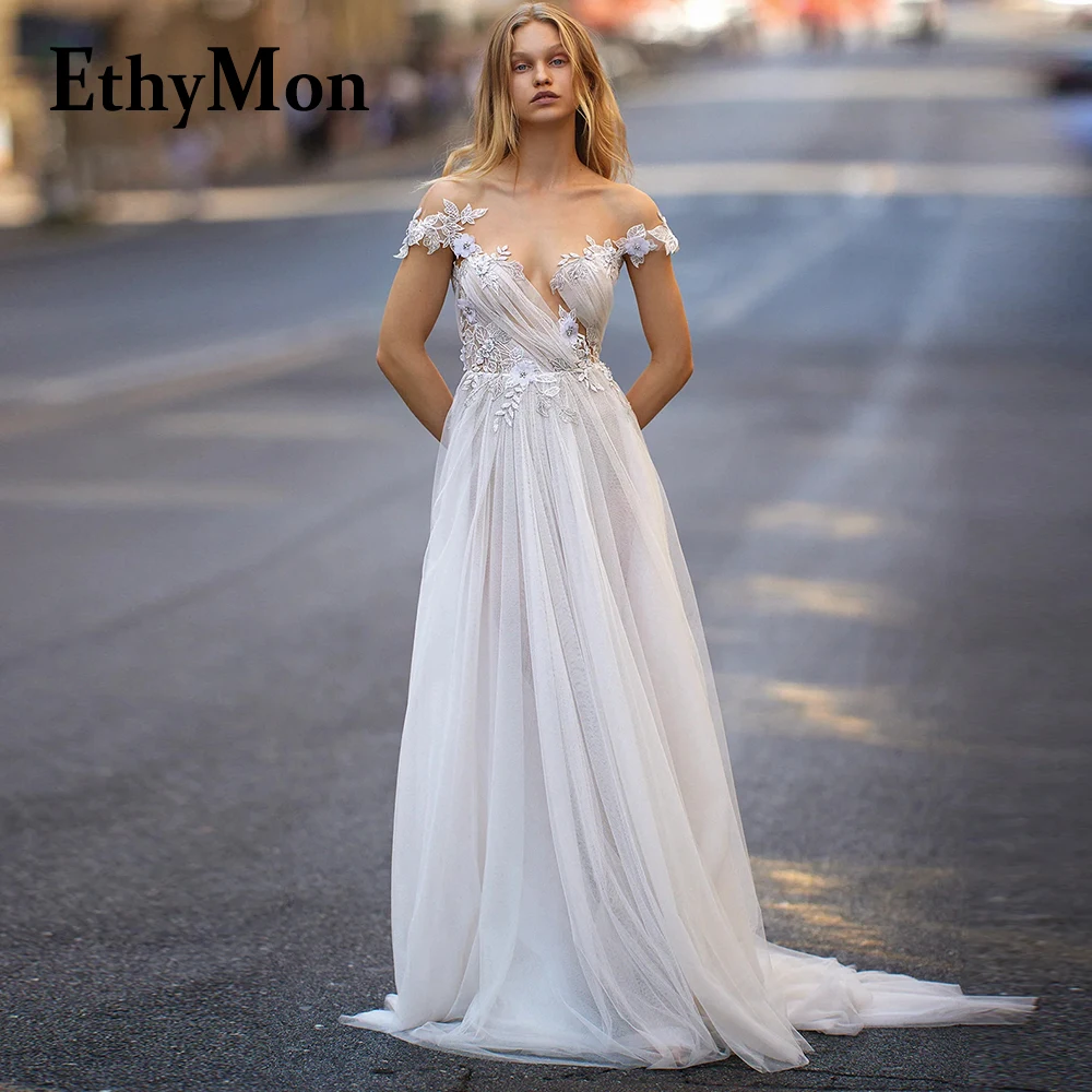 

Ethymon Beautiful Charming Crystal Beadings Wedding Dresses For Mariages Floral Print Vestido De Casamento Personalised Pleat