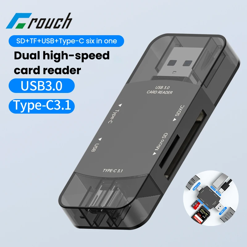 

6-in-1 High Speed Card Reader Flash Drive Memory Card Reader Type C 3.1 To USB 3.0 OTG Adapter Support Dual TF SD Card
