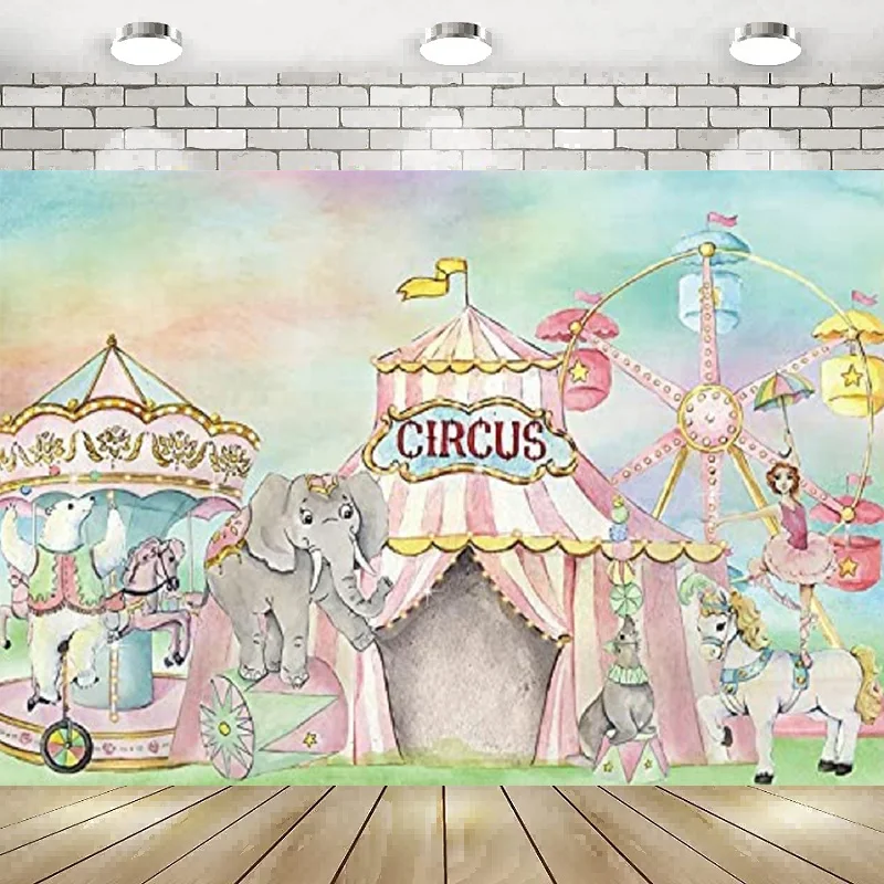 

Carnival Backdrop Pink Circus Tent Background Birthday Party Decor Sweet Pink Baby Shower Kids Dessert Table Banner Baby Showe