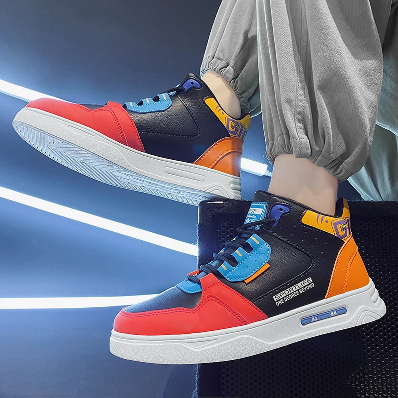 Autumn Winter Fashion Platform Men's Skate Shoes Breathable High-top Sneakers Men Lace-up Skateboarding Shoes Man basket homme