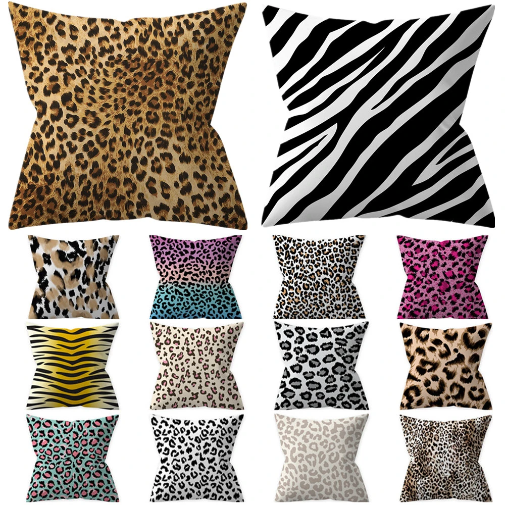 Ethnic Ornaments Short Plush Brown Animal Leopard Print Cushion Cover Decoration Print Zebra Stripe Throw Pillow For Living Room