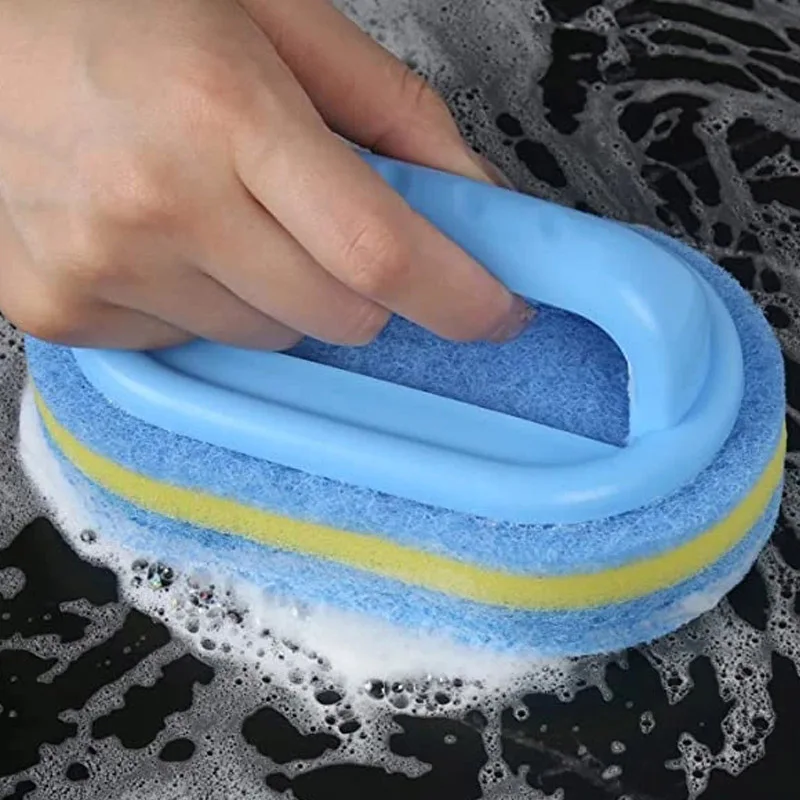 

Thickening Cleaning Brush with Handle Kitchen Sponge Wipe Bathroom Tile Bathtub Cleaning Sponge Home Stain Removal Clean Tools