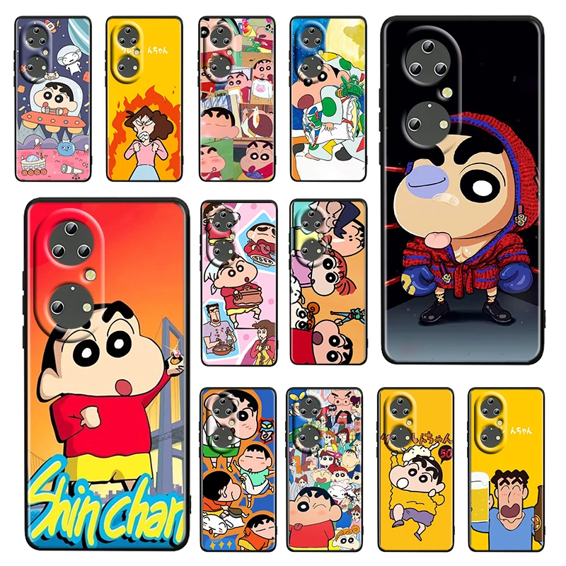 

Anime Crayon Shin-chan For Huawei P50 P20 P30 P40 P10 Pro Lite E Plus P9 Lite Mini Silicone Soft Black Phone Case Fundas Cover