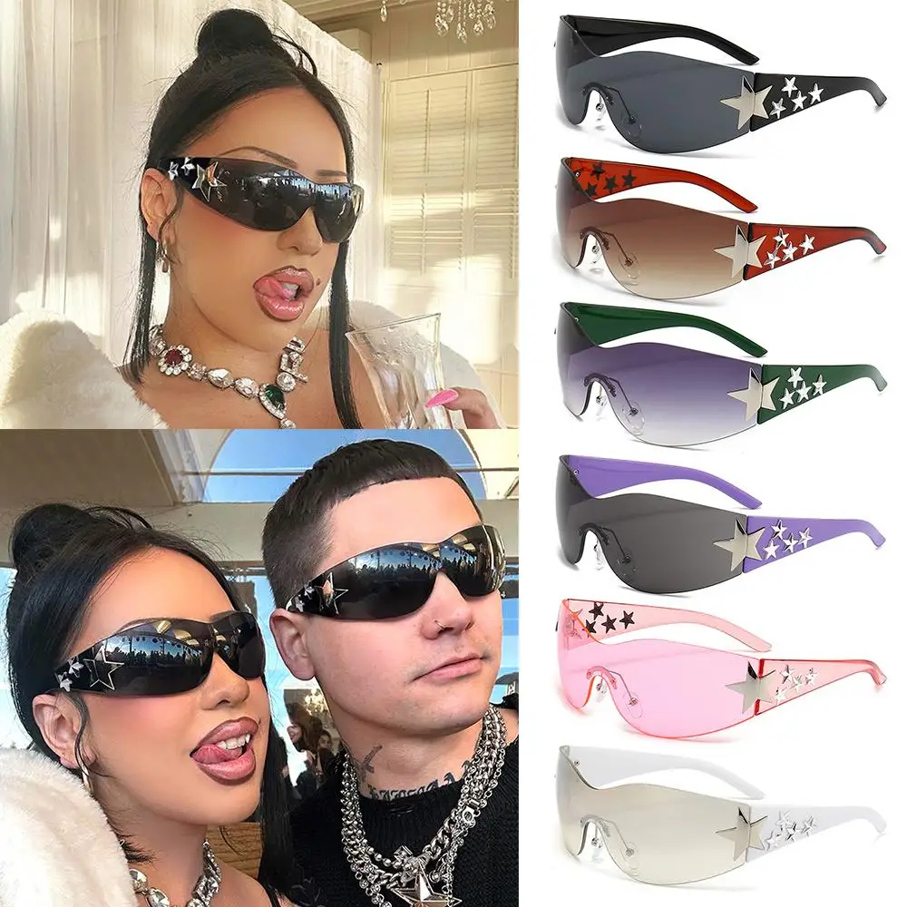 

Travel Black Sunglasses Cool Fashion Shades UV400 Protection Sun Glasses Wrap Around Rimless Y2K Sunglasses Stars Decor