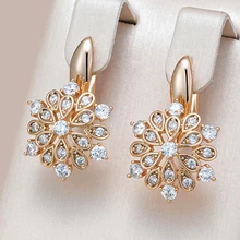 Kinel Hot 585 Rose Gold Color Crystal Flower Dangle Earrings for Women Shiny Natural Zircon Ethnic Bride Wedding Fine Jewelry