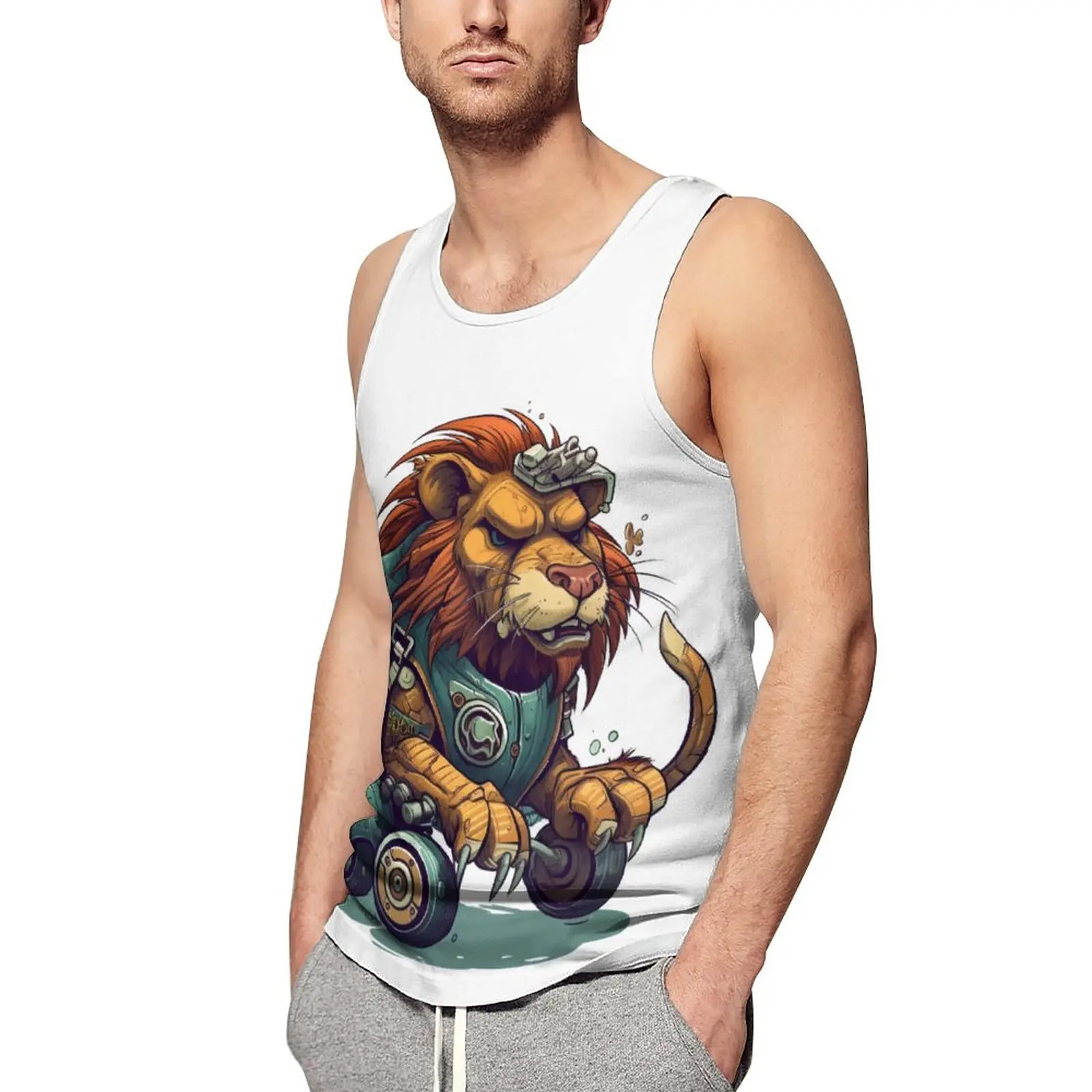 

Майка мужская пляжная с рисунком льва, топ без рукавов с графическим принтом для бодибилдинга, спортивная одежда, большие размеры 4XL 5XL