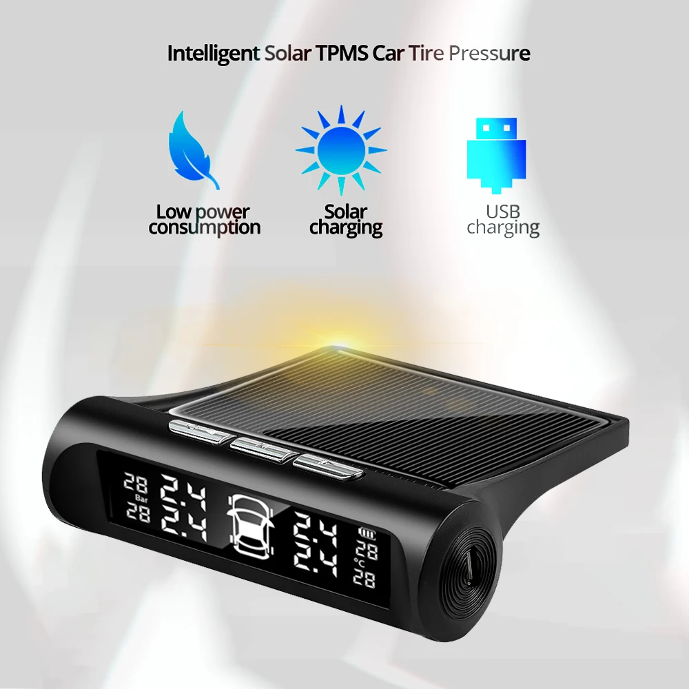 

4 External Sensors Car Solar Power TPMS Tire Pressure Alarm Digital Display Auto Tester Warning Presssure Monitoring System