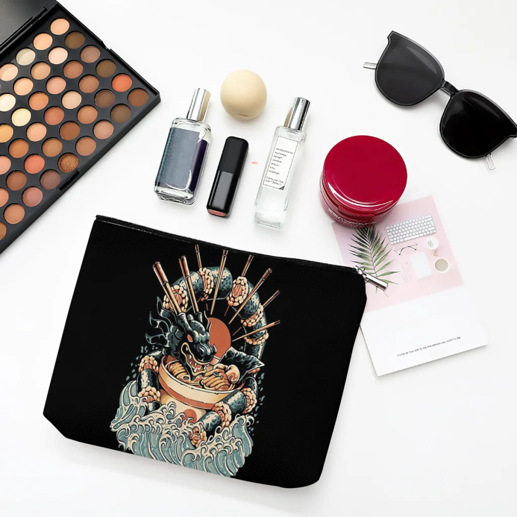 

Dragon Linen Women Cosmetic Bag Sushi Food Makeup Pouch Lady Tote Purse Zipper Clutch Phone Purse