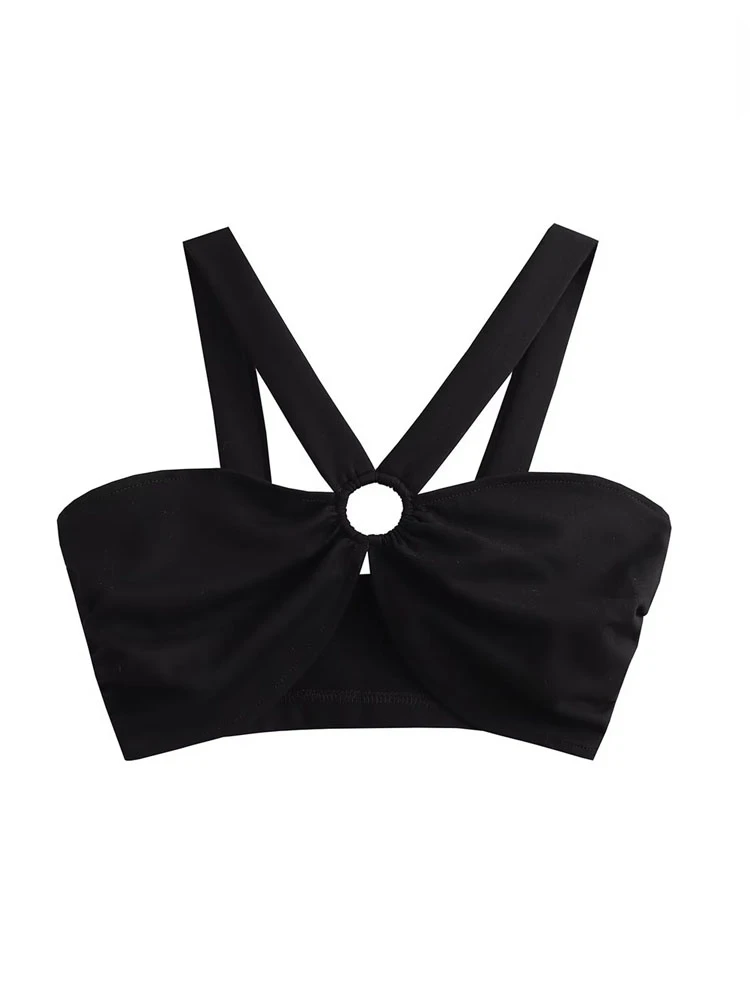 

TRAF Tanks Women Fashion with Ring Cropped Tank Tops Sexy Summer Backless Wide Straps Female Camis Mujer Harajuku Casual Clothes