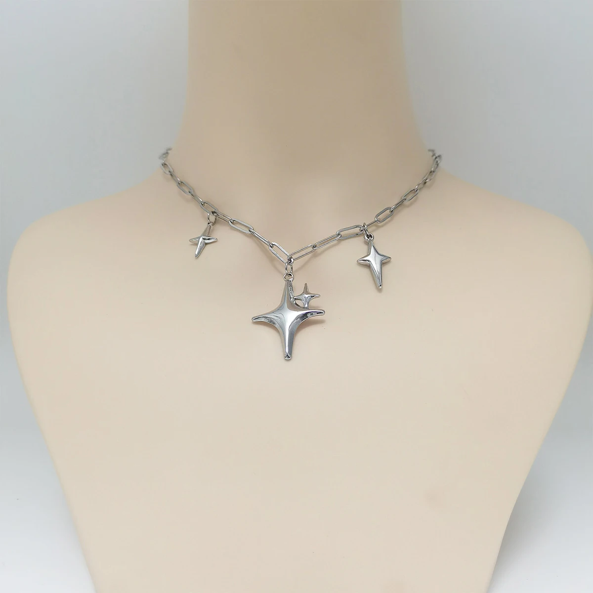 1 шт. ожерелье из нержавеющей стали с двойными блестящими звездами колье
