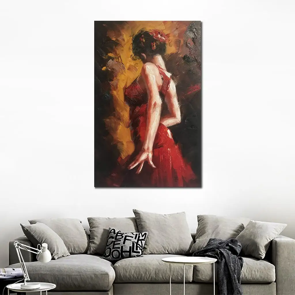

Красивый танцор Холст Искусство фламенко красная ручная работа масляная живопись женщина современное искусство для прихожей бара Настенный декор высокое качество