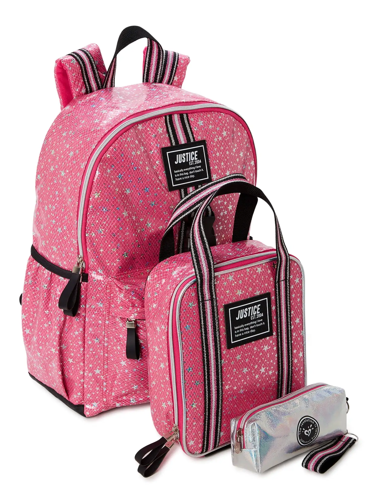

17" Laptop Backpack, Lunch Tote and Pencil Case, 3-Piece Set Pink Star Print