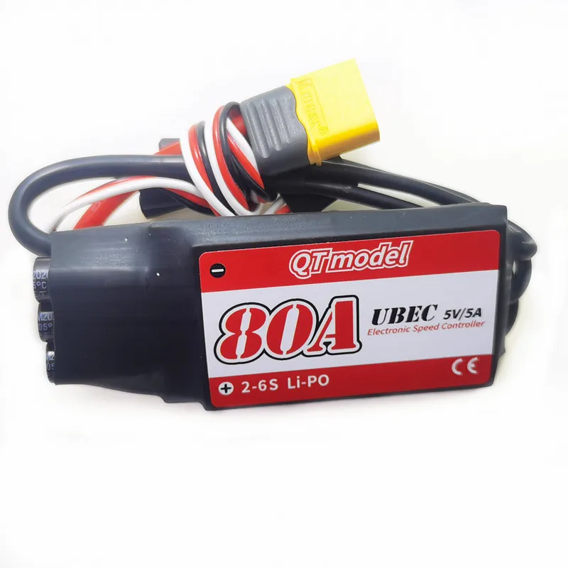 

QTModel 80A UBEC 5V 5A 2-6S LIPO Electronic Speed Controller ESC 86X38X12mm XT60 XT90 for RC Airplane Fixed-Wing Drones