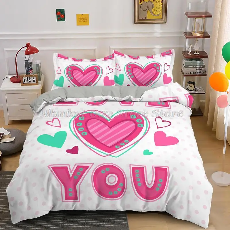 

Love Heart Duvet Cover Luxury Bedding Set Single Full Quilt Covers 2/3PCS Bedclothes Euro Size For Bedroom Decoration