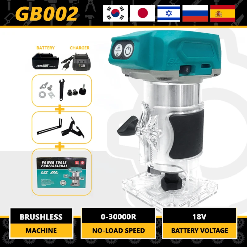 Brushless Electric Hand Trimmer Cordless Wood Router Woodworking Engraving Slotting 5 Speeds Trimming Milling Machine For Makita