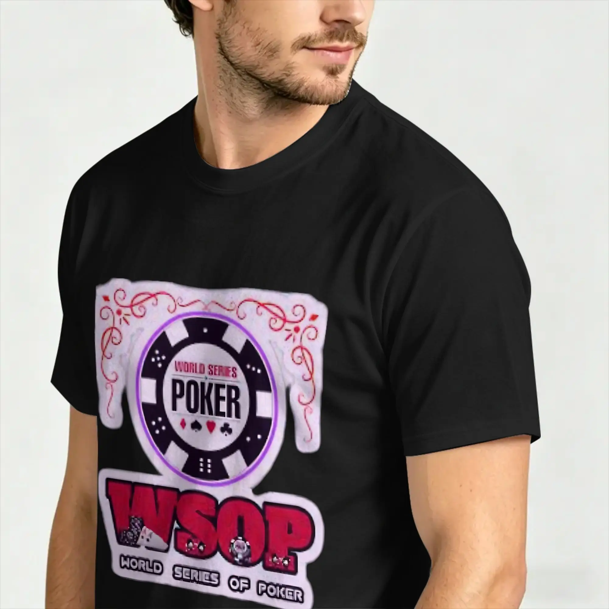 Фото Футболка Wsop Free Chips, летние оригинальные футболки, мужские хлопковые футболки с круглым вырезом 4XL, 5XL, 6XL, одежда, винтажные топы с короткими рукавами №3