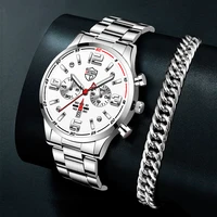 reloj hombre new men stainless steel quartz wrist watches male business calendar date watch man leather bracelet luminous clock