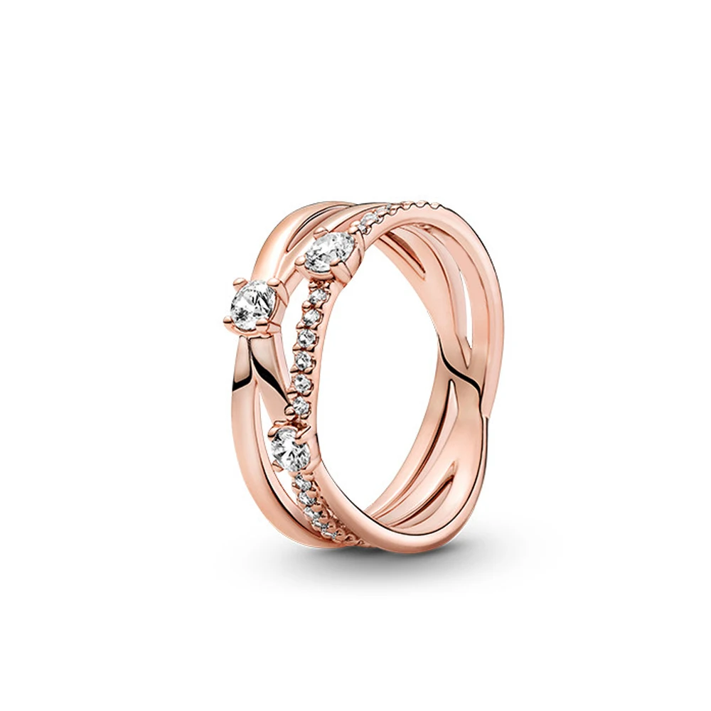 

Fits Pandora 925 Sterling Silver Sparkling Three-Ring Alloy Ring for Women's Banquet or Anniversary Gift