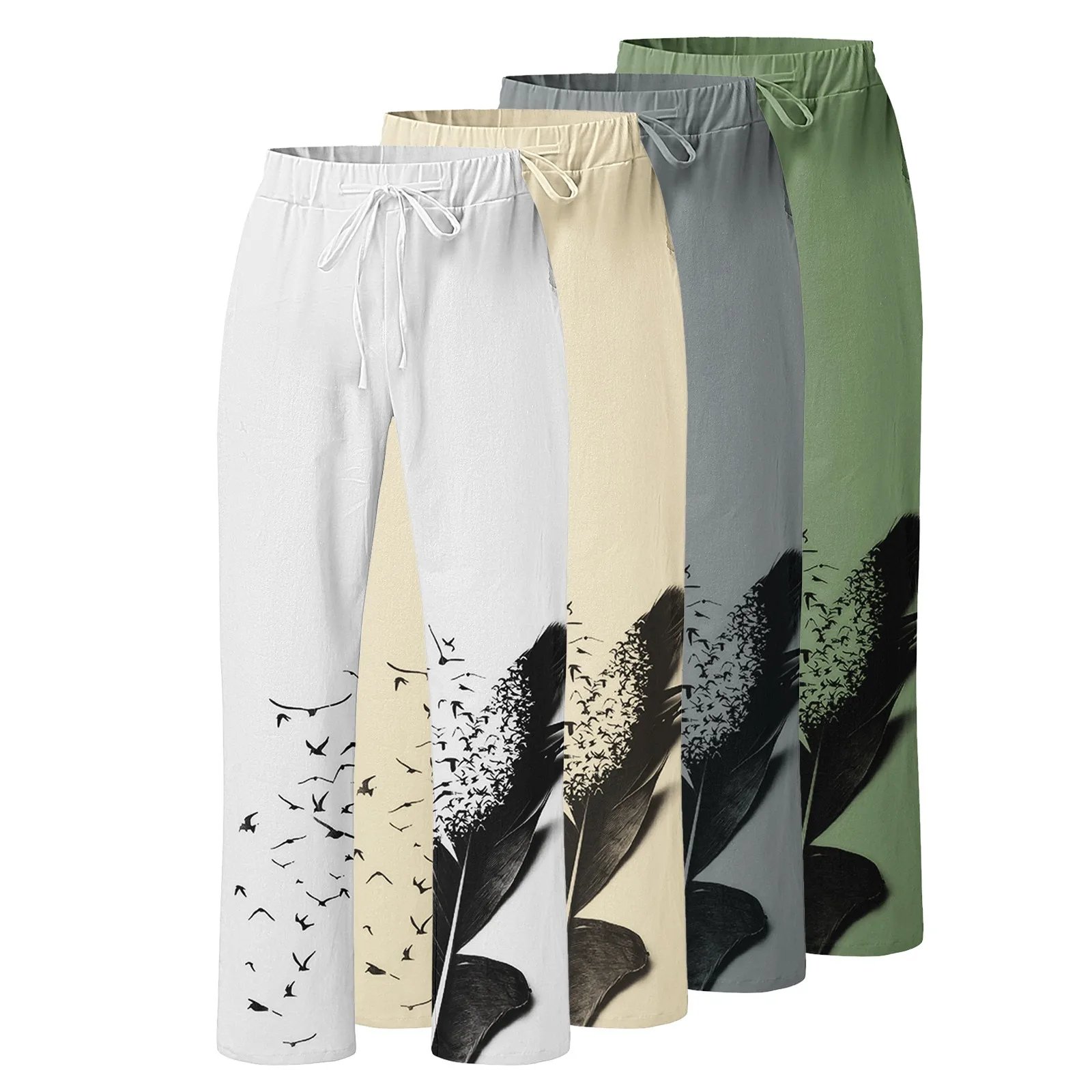 

4 Colors 2022 Men Summer Mid Waist Printed Casual Drawstring Trousers With Pockets Comfy High Quality Daily Pants Fast Shipping