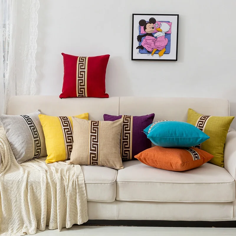 

Thick Linen Cushion Cover Stitching Geometry Pillow case Home New Year Decorative Sofa Car funda cojin Waist covers