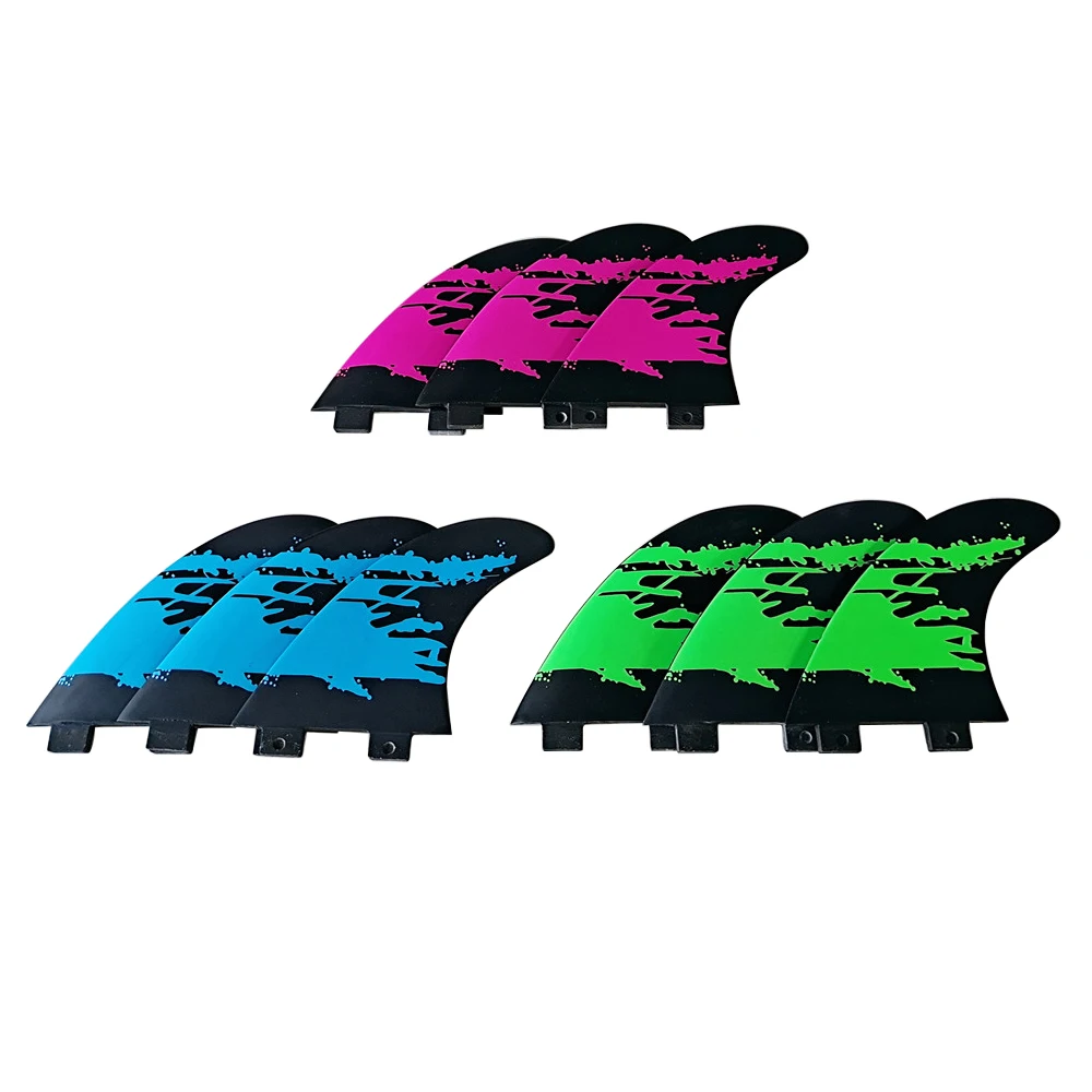 Surfboard Double Tabs Fins M Blue/Green/Purple Color Double Tabs Fins 3 pcs per set  Fiberglass Fins Upsurf surfboard