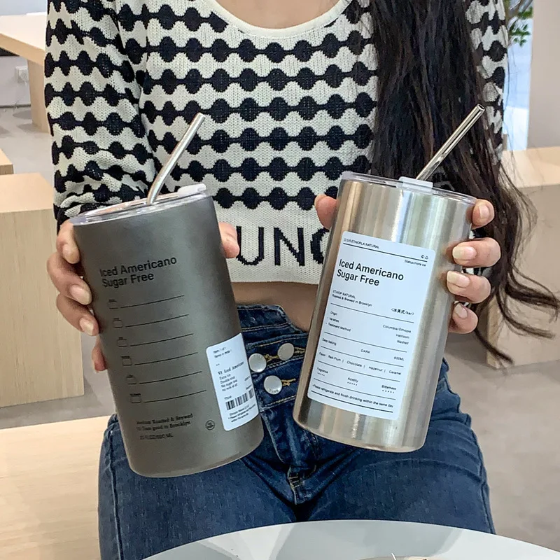 Кофейная чашка 600 мл термос из нержавеющей стали 304 двухслойная соломенная