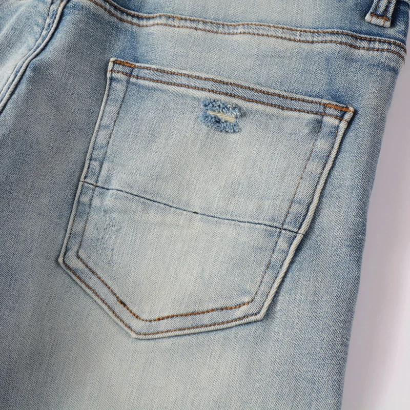 Street Fashion Men Jeans Retro Light Blue Elastic Skinny Ripped Jeans Men Stretch Trousers Hip Hop Designer Brand Pants Hombre