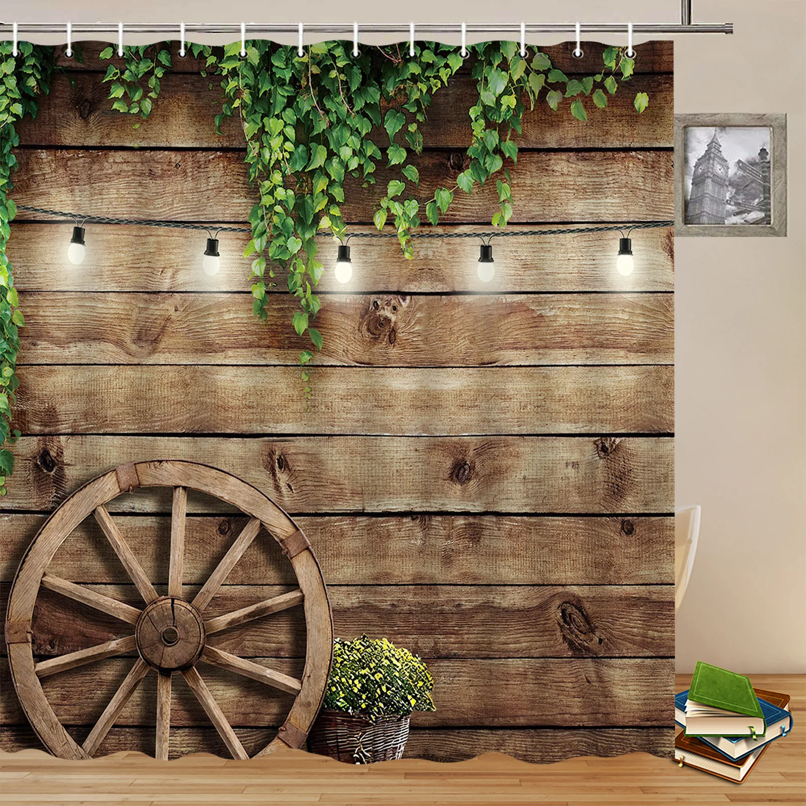 

Farm Barn Door Shower Curtain Rustic Vintage Farmhouse Cabin Country Garage Wooden Wood Bathroom Outdoor Decoration Curtains