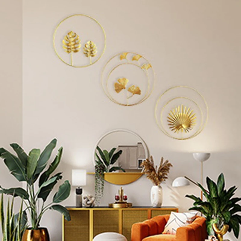 

3Pcs Metal Wall Sculptures Round Leaves Wall Figurine Nature Ginkgo Biloba Art Hanging Ornament For Home Hotel Decor