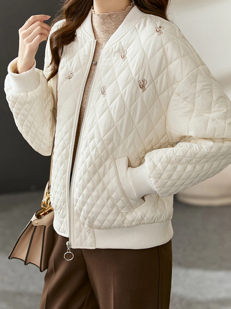 Vimly Women's Winter Parkas Coat Cotton Padded Jacket Korean Fashion Elegant Butterfly Embroidery Thick Overcoat Female Clothing