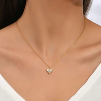 three diamond heart pendant real gold necklace for ladies specially birthday surpring present