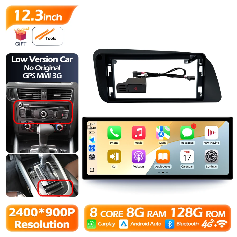 

Carplay 12,3-дюймовый для Audi Q5 2009-2017 LHD Автомобильный радиоприемник Мультимедийный видеоплеер WIFI Android Auto 2K 2400*900P Разрешение BT GPS