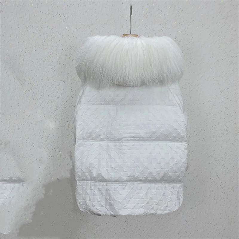 Women Winter Down Jacket Coat Medium Long Warm Pink Parkas Mongolia Sheep Fur Collar Duck Down Coat Parka