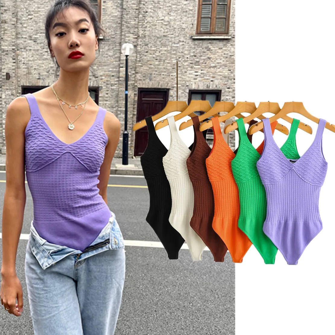 

Elmsk Colorful Sheath Elastic Summer Bodysuits Women Ins Fashion Blogger High Street Vintage Texture Sexy Tank Tops