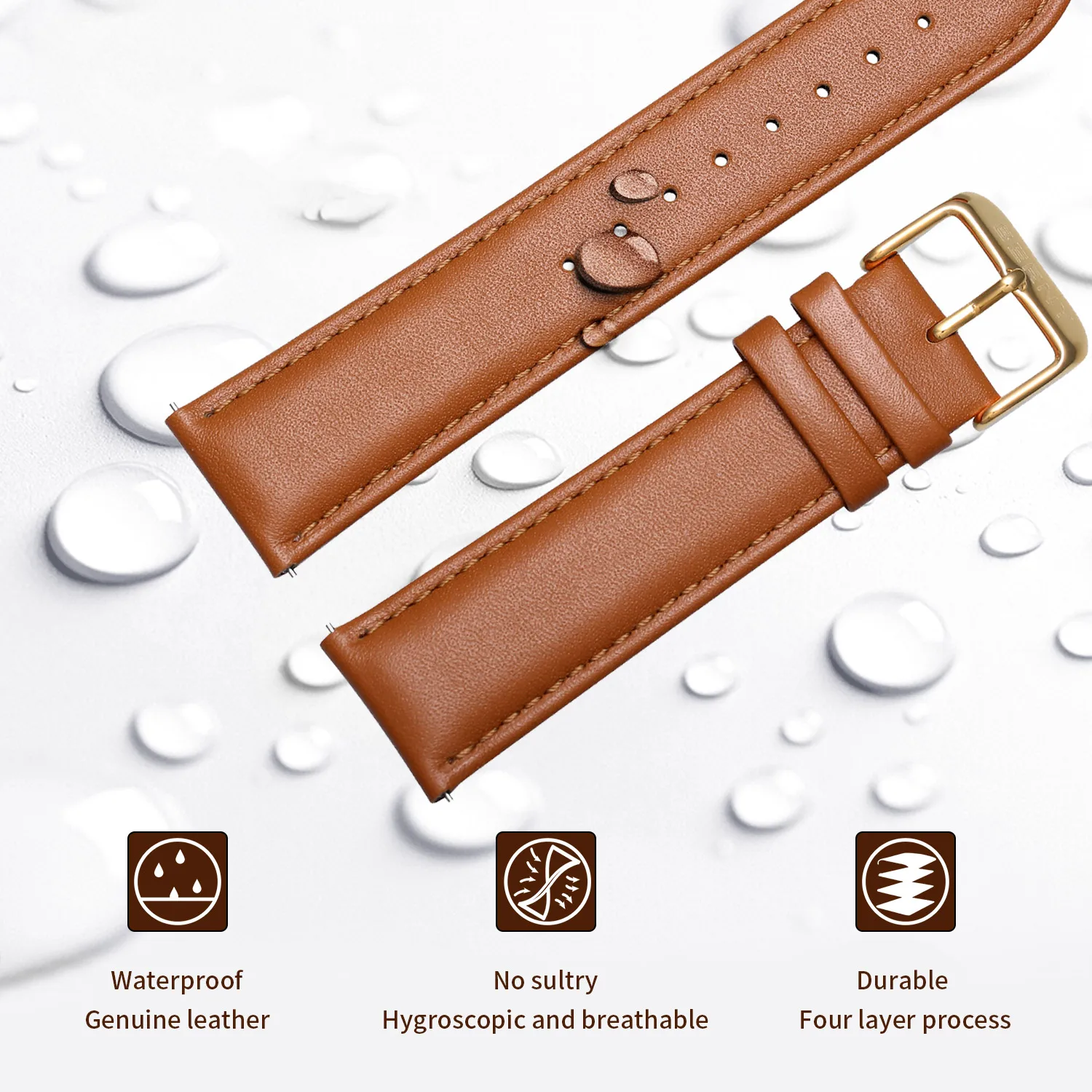 BERNY Watchband Quick Release Top Genuine Brown Leather Strap Square Steel Buckle Width Marked 20mm 22mm Waterpoof Папружка Band