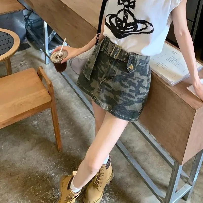 Camouflage Cargo Shorts Denim Skirt Women's High Waist Skirt Retro Short Skirt Streetwear Pantalones Cortos De Mujer Jean Shorts