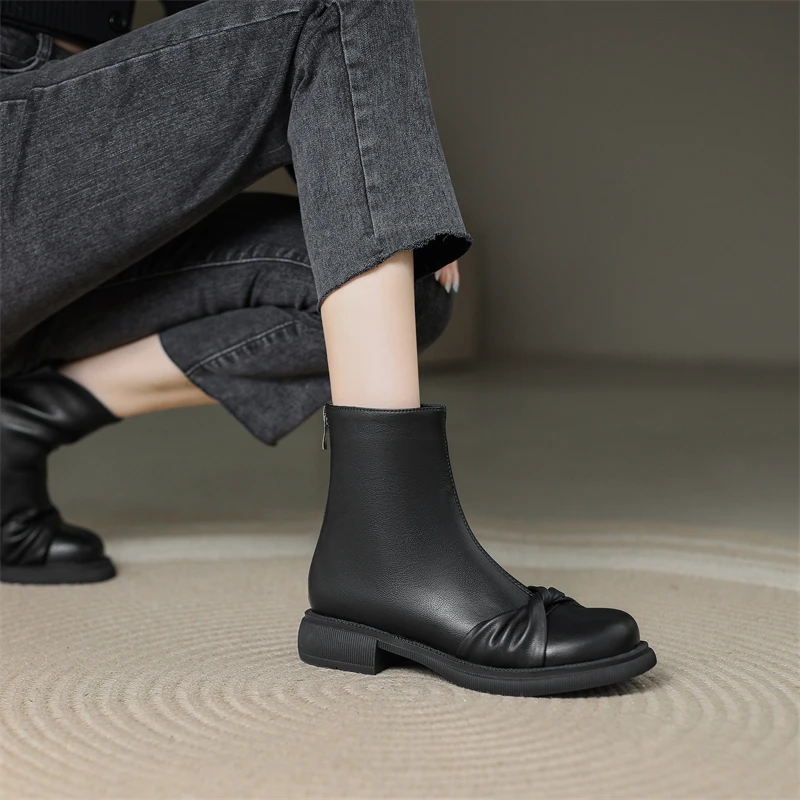 Gentle Wind Bow Ankle Boots 2023 Women Ankle Boots Commuter Low-heeled Ankle Boots Fashion Retro Back Zipper Round Toe Boots