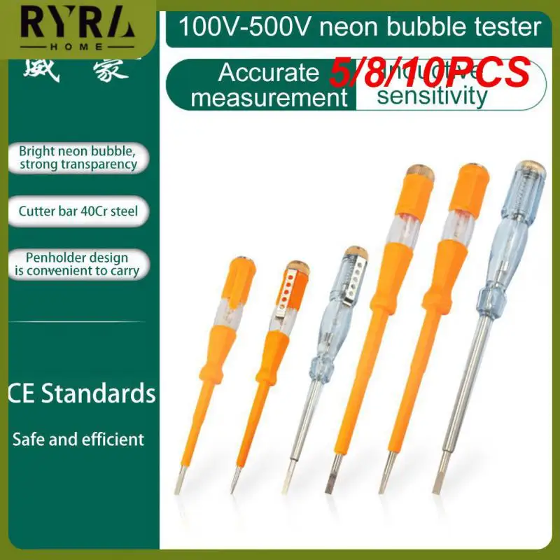 

5/8/10PCS Hardware Tools Compact Structure Current Test Testing Pencil Copper Cap Light Weight Screwdriver Electrician Special