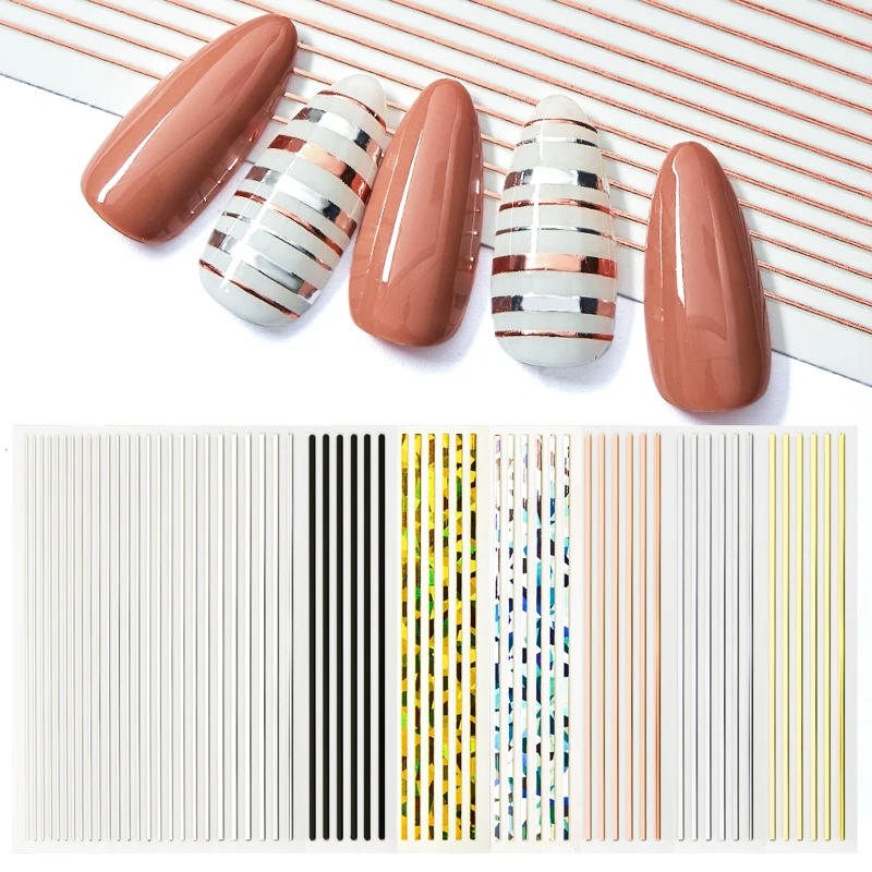 

1pcs Gold Silver Sliders 3D Nail Stickers Straight Curved Liners Stripe Tape Wraps Geometric Nail Art Decorations