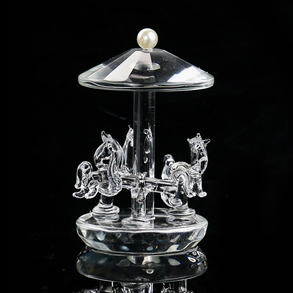 

Clear Faceted Prism Carousel Crystal Crafts Amusement Park Princess Fairy Merry-go-round Glass Ornament Sun Catcher Wedding Gift